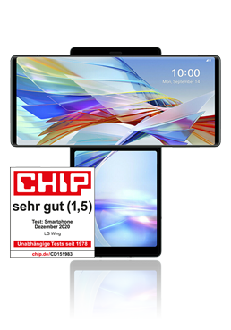 LG Wing Dual-SIM Android Smartphone mit zweitem Display, 128GB, Aurora Grau